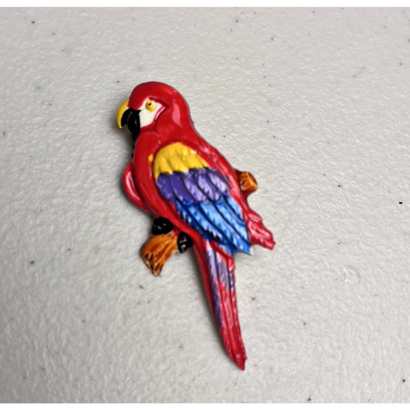 Vintage Parrot Bird Brooch Lot Macaw Parakeet Budgie Pins Jewelry Enamel & Wood - Picture 10 of 13